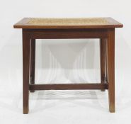 Polished wood and canework stool/occasional table, rectangular, 53cm wide