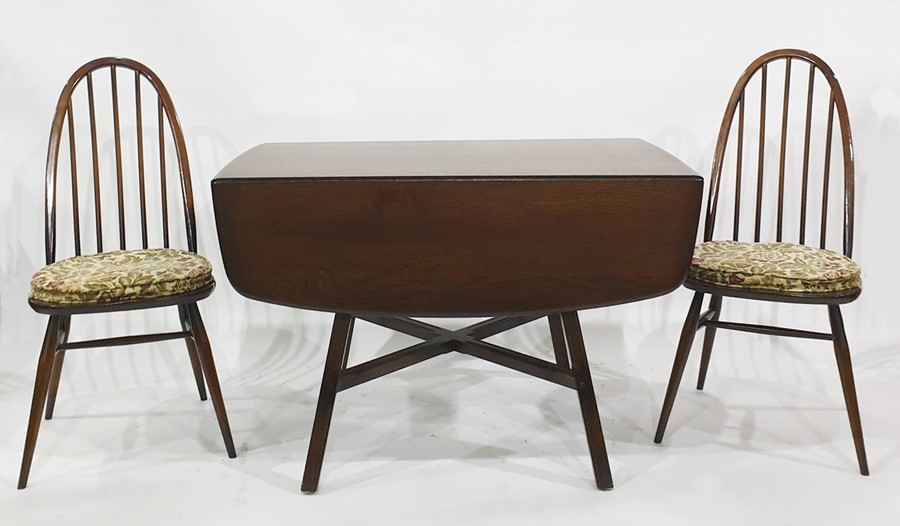 20th century dropleaf table and four chairs and an Ercol stereo cabinet with Sanyo hi-fi equipment
