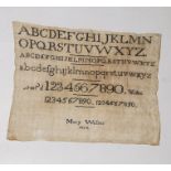 Early 19th century sampler featuring upper and lower case letters, numbers and signed 'Mary