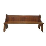 Pine pew with slatted back, end supports, approx 205cm long