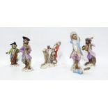 Meissen porcelain five piece monkey band, four animals playing an instrument and one singing, all on