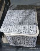 Large cream painted wicker laundry basket