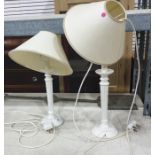 Pair cream painted wooden table lamps with shades