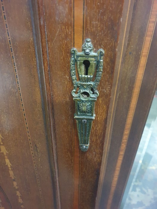 Late 19th/early 20th century mahogany inlaid wardrobe, the dome top with ogee moulded pediment, - Image 3 of 7