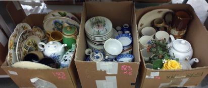 Large quantity of assorted ceramics, collectables, glassware, a wall clock, assorted table linen, as