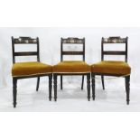 Set of four 19th century rosewood and brass inlaid bar back dining chairs on turned front supports