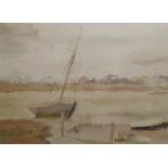 Bernard Adeney (1878-1966) Watercolour and pencil drawing  "Boat at Chichester Harbour", label verso