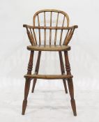 19th century child's high chair with elm seat, turned supports and stretcherCondition ReportThe