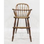 19th century child's high chair with elm seat, turned supports and stretcherCondition ReportThe