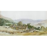 20th century Watercolour drawing Rural scene, cott