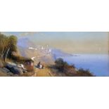 Thomas Charles Leeson Rowbotham  Watercolour drawing "Salerno", coastal riviera scene with figures