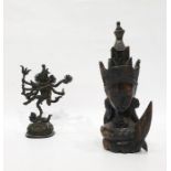 Antique Indian bronze model of Shiva with eight arms and standing on a baby on domed circular