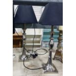 Pair silver coloured metal table lamps, with another (3)