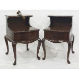 Pair of bedside tables with single drawers on cabriole supports