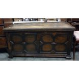 20th century oak coffer with panelled front, 122cm x 64cm