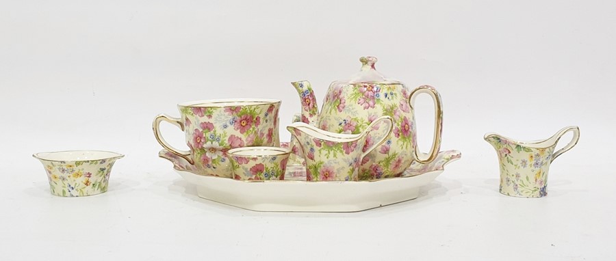 Royal Winton Chintzware early morning tea set for one "Shrewsbury" pattern and two pieces Royal