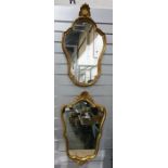 Pair of gilt framed mirrors in carved frames with scallopshell finial, 62cm x 45cm (2)