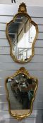 Pair of gilt framed mirrors in carved frames with scallopshell finial, 62cm x 45cm (2)