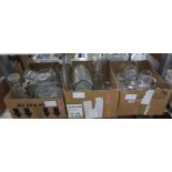Assorted glassware including wines, sherry decanters, rose bowl, plastic ice bucket, plates,