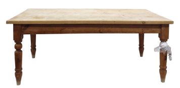 20th century rectangular pine kitchen table raised upon four turned supports, 196.5.x 105cm (top)