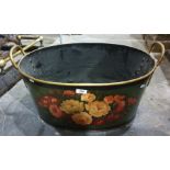 Large decoratively painted metal container for wood, flowers etc.