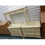 Pair of cream painted chests of two short over two long drawers, to bracket feet and matching single