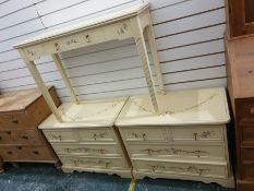 Pair of cream painted chests of two short over two long drawers, to bracket feet and matching single