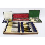 Quantity of sundry EPNS table flatware (boxed) and a set of 12 EPNS fish eaters in mahogany case