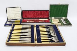 Quantity of sundry EPNS table flatware (boxed) and a set of 12 EPNS fish eaters in mahogany case