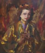 Patrick Larking (1907-1981) Oil on canvas " Shades of Brown" portrait of a young woman, signed lower