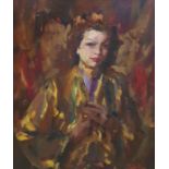 Patrick Larking (1907-1981) Oil on canvas " Shades of Brown" portrait of a young woman, signed lower