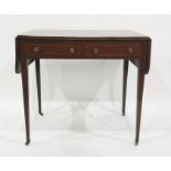 19th century mahogany inlaid drop-leaf side table with two drawers, square sectioned tapering