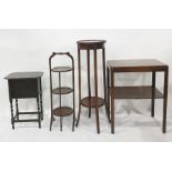 Four items of assorted furniture to include cake stand, aspidistra stand, two tier coffee table,