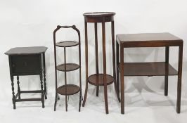 Four items of assorted furniture to include cake stand, aspidistra stand, two tier coffee table,