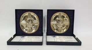 Two silver commemorative oval dishes