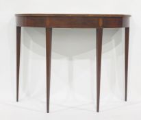 19th century mahogany and inlaid demi-lune side table, crossbanded and boxwood and ebony strung, the