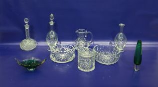 Assorted glassware to include decanters, jug, bowl, etc (9)