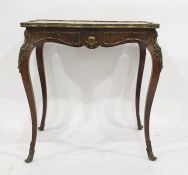 French centre table, the lozenge-shaped top with marquetry floral inlay, brass moulded edge above