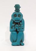 Turquoise-coloured snuff bottle modelled as a monkey holding baby monkeys