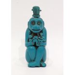 Turquoise-coloured snuff bottle modelled as a monkey holding baby monkeys