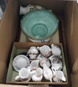 Silver-coloured metal and glass hurricane candle holder and assorted ceramics including collectors