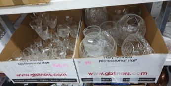 Assorted glassware including vases, fruit basket, water jugs, wines, brandies, sherry tumblers,