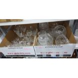 Assorted glassware including vases, fruit basket, water jugs, wines, brandies, sherry tumblers,