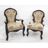 19th century spoon back mahogany framed armchair with carved show frame, cabriole supports and one