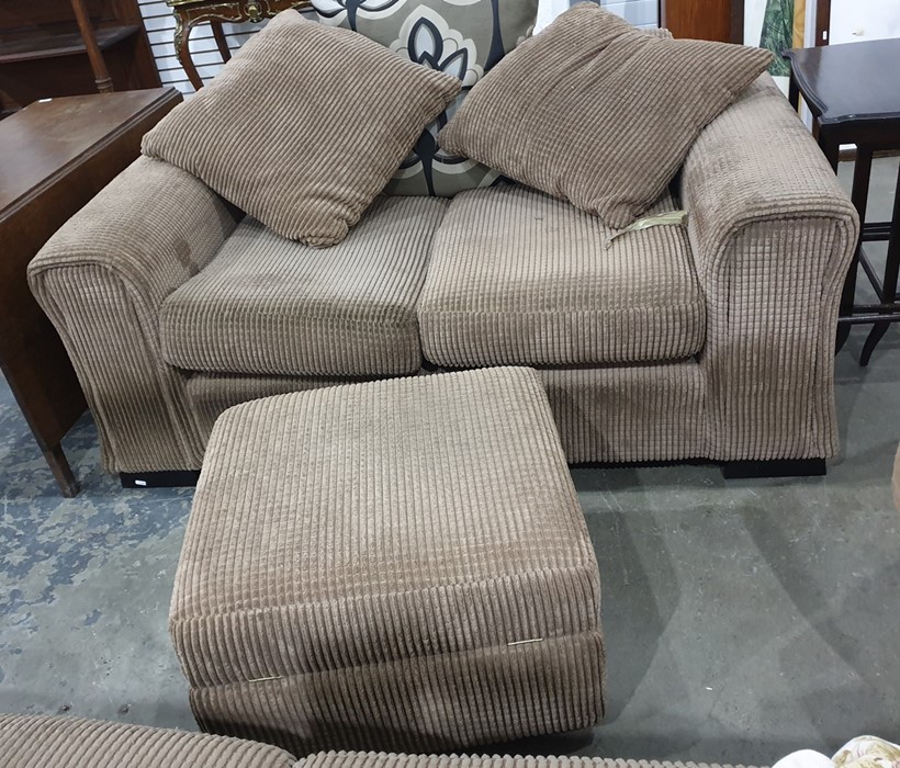 Three seat sofa, a two seat sofa and a pouffe in fawn/brown corduroy upholstery