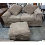 Three seat sofa, a two seat sofa and a pouffe in fawn/brown corduroy upholstery