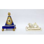 Chamberlains Worcester porcelain pastille burner, the conical cover painted with exotic bird on a