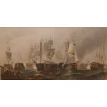 Three prints to include After C Stanfield, coloured engraving, 'The Battle of Trafalgar', and two
