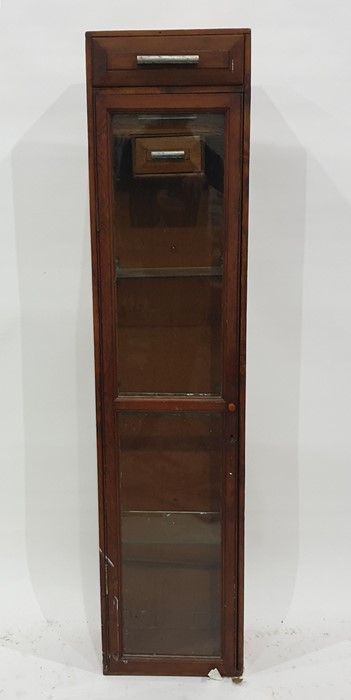 Glazed display cupboard, a pine frame with single drawer above the glazed door enclosing two drawers