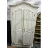 Modern cream painted two door wardrobe raised on plinth base, 118 x 206cm